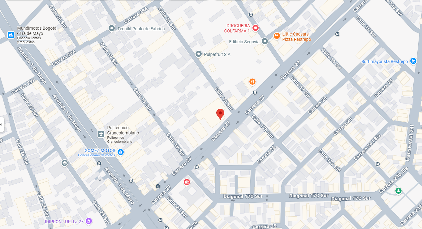 Mapa de ubicación de Andicomer en Carrera 27 #18-19, Antonio Nariño, Bogotá