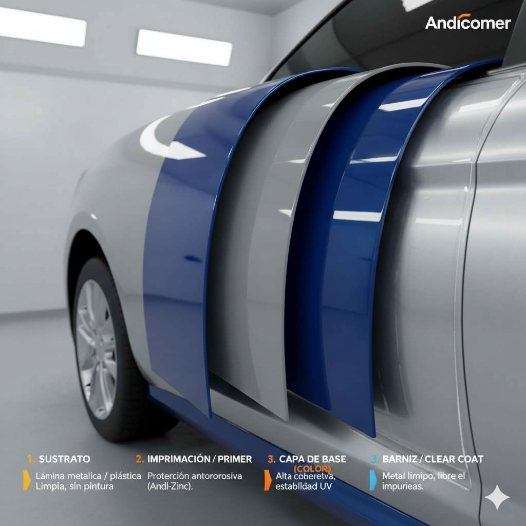 Aplicación de la capa de color en el proceso de pintura automotriz